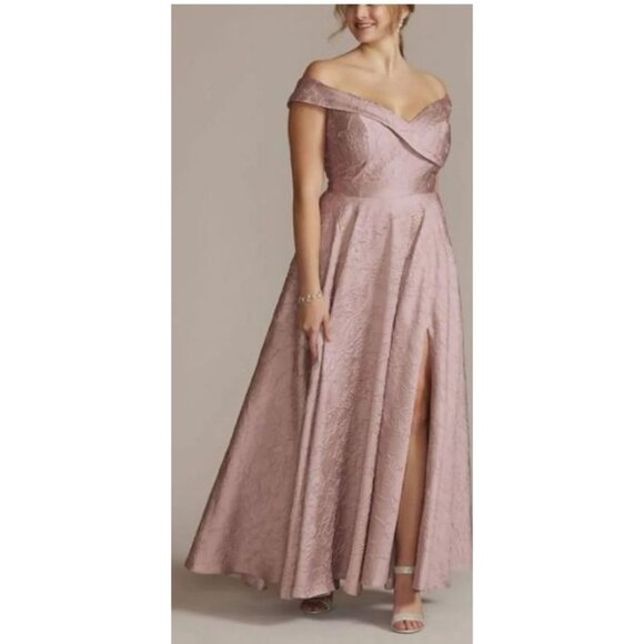 Jules & Cleo Dusty Pink Jacquard Floral Formal Gown Dress With Draping V-Neck & - Picture 1 of 16